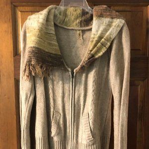 BKE Beige Wool Blend Scarf Cardigan Sweater FM18